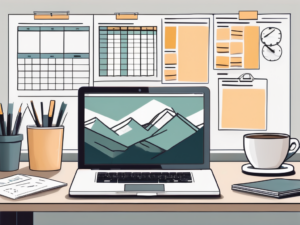 A tidy and organized workspace with various project management tools such as a gantt chart