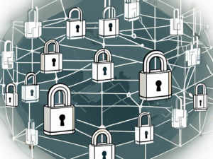 A secure digital network represented by interconnected padlocks