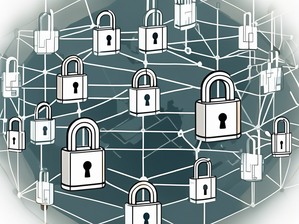 A secure digital network represented by interconnected padlocks