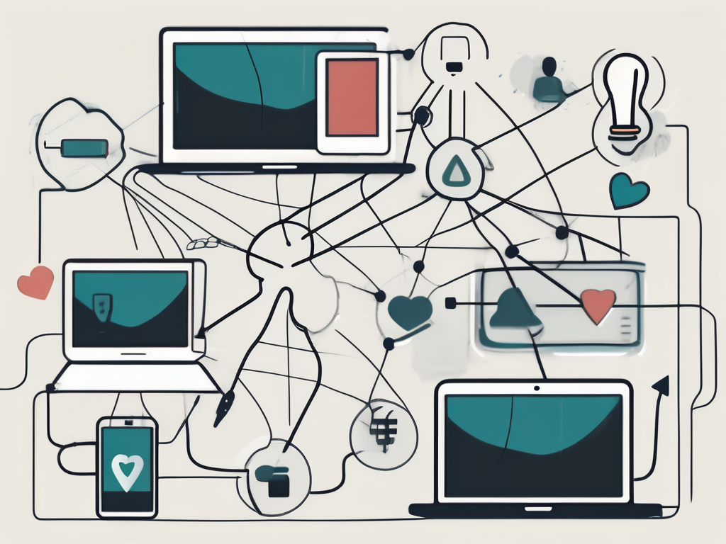 A digital network connecting various work tools and devices (like laptops